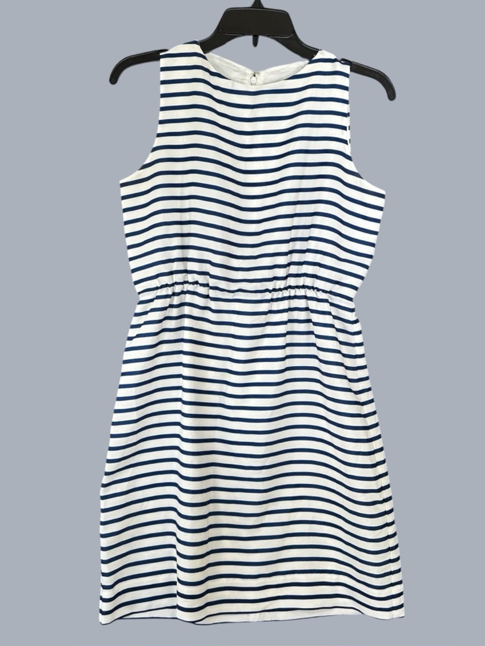 J.Crew Women’s Navy Blue and White Striped Sleeveless Dress - Coastal Chic